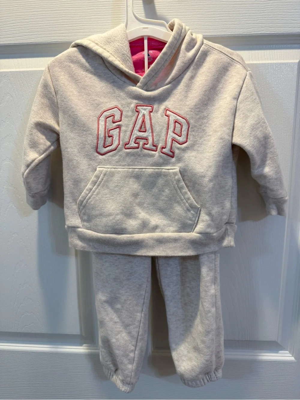 GAP Cream Hoodie and Joggers Set with Pink Logo